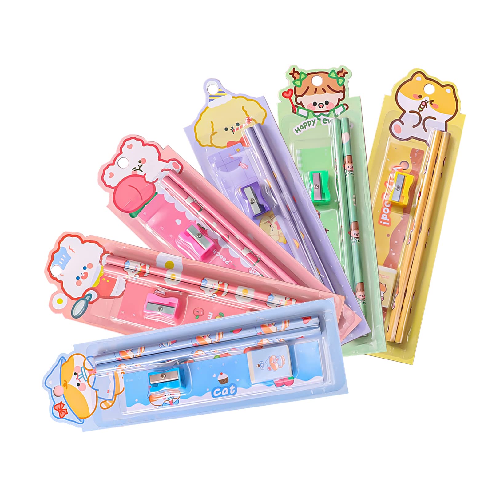 MANXIYECHEN 6 Set Student Stationery Set Executive College Pencils with Eraser and Pencil Sharpener for Kids