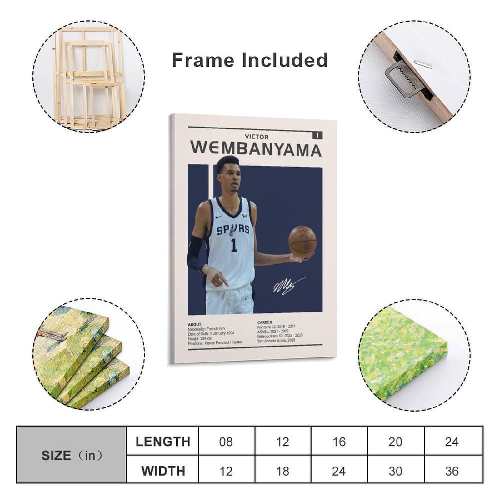 Poster de joueur de basket-ball Victor Wembanyama sur toile - Décoration murale pour salon, chambre à coucher - Style cadre - 40 x 60 cm Poster de joueur de basket-ball Victor Wembanyama sur toile - Décoration murale pour salon, chambre à coucher - Style cadre - 40 x 60 cm