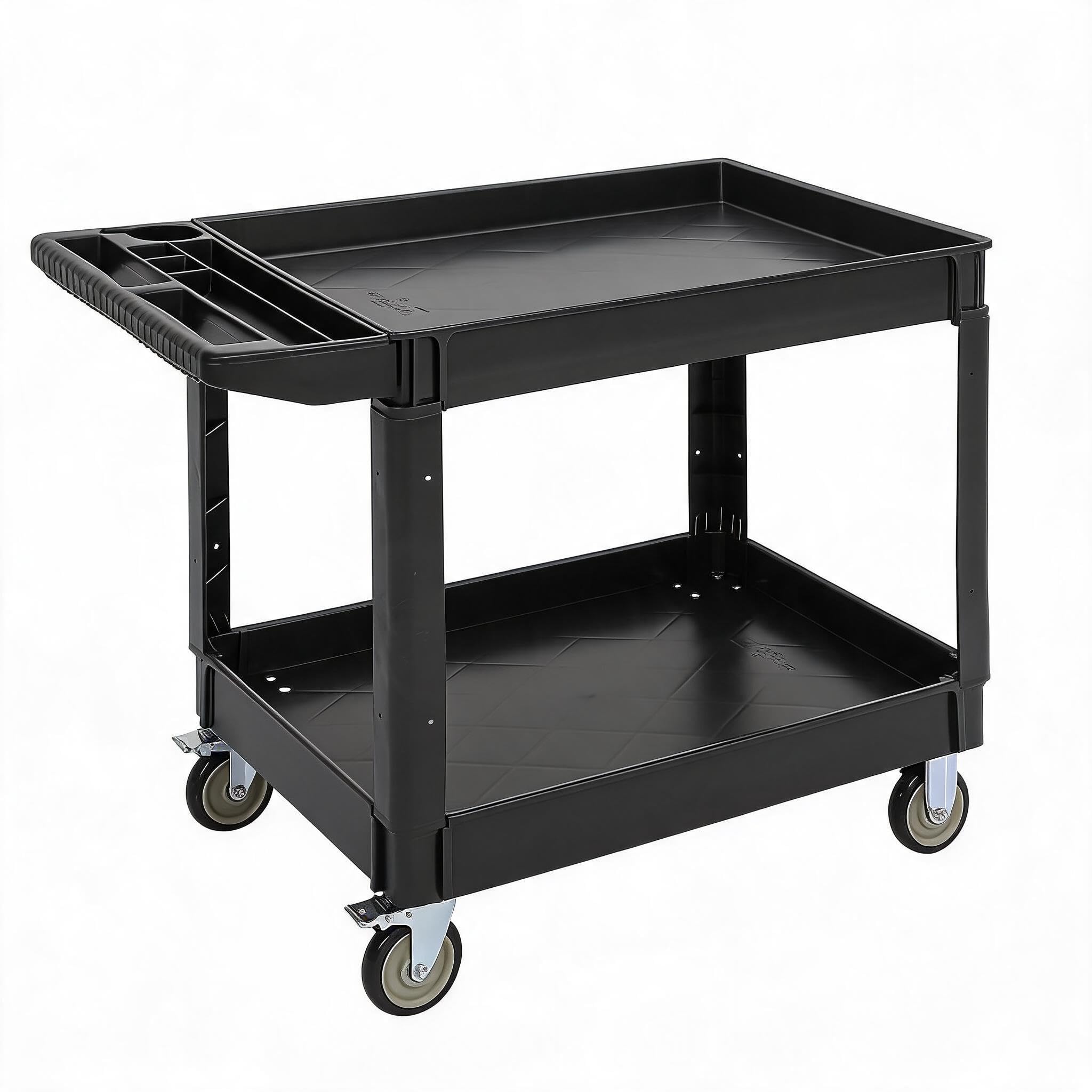 GarveeTech Chariot Utilitaire 2 Plateaux Robuste – 230 kg – Roues pivotantes 360° avec Frein – Poignée Ergonomique – Rebord Anti-Chute – pour Bureau, entrepôt, hôtel – France
