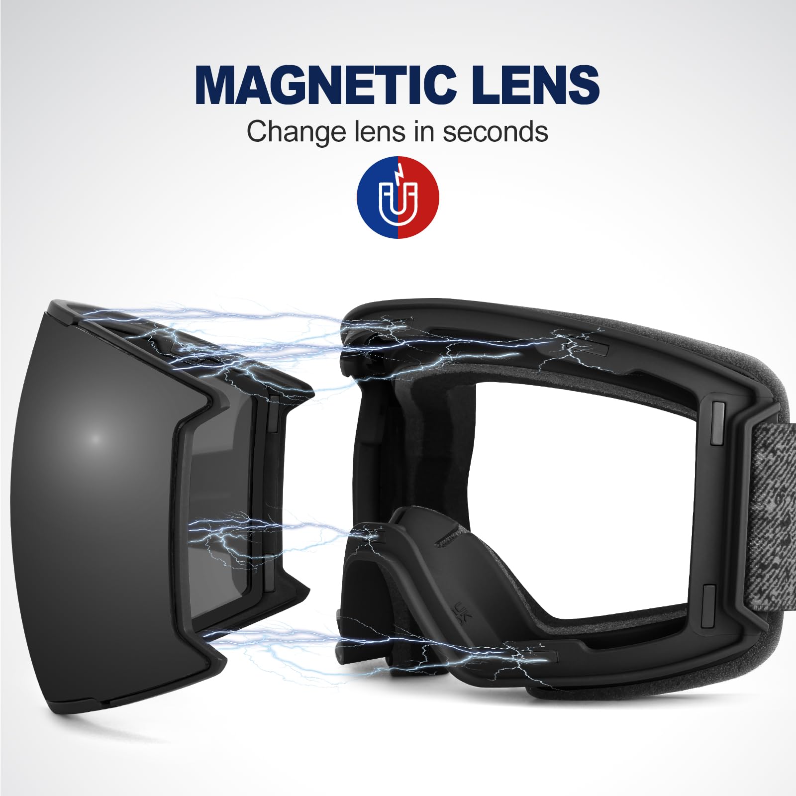 Odoland Set di Maschere da Sci con Lenti Rimovibili, Lenti Intercambiabili Magnetico Anti-Fog e Protezione UV, Occhiali da Sci per Adulti e Adolescenti, Compatibile con Casco