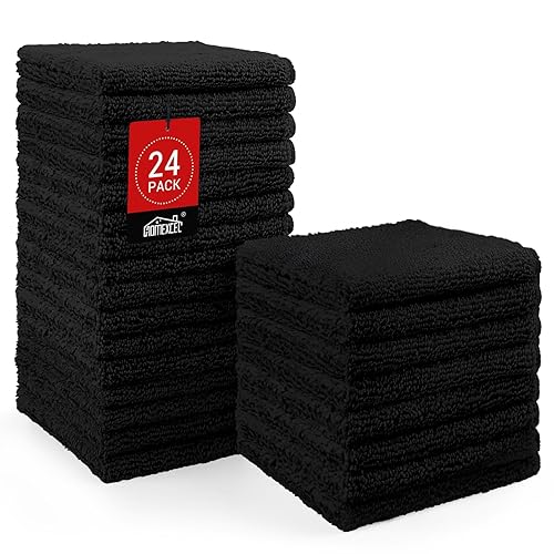 HOMEXCEL Black Washcloths 24 Pack, Highly Absorbent and Soft Microfiber Face Towel, Makeup Remover Towels, Multi-Purpose Wash Cloths for Bathroom, Hotel, Spa, Gym, and Kitchen, 12x12 Inch - Black - 24
