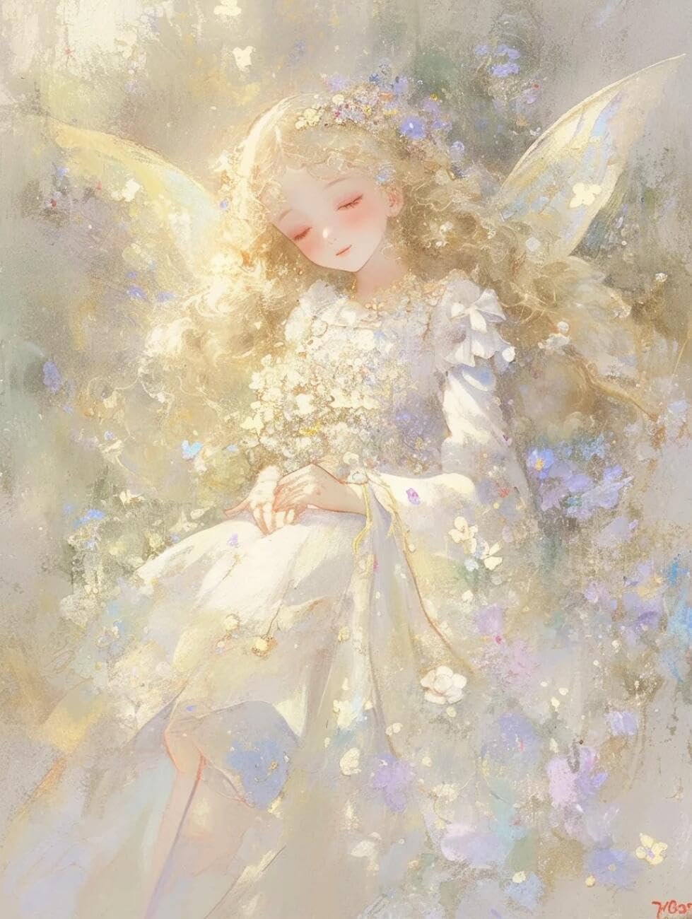 RKFLGEW 14CT Cross-Stitch Kits Fantasy Angel Girl Cross Stitch Starter Set for Adults DIY Needlepoint Kits Embroidery Patterns Home Decoration 40x50cm
