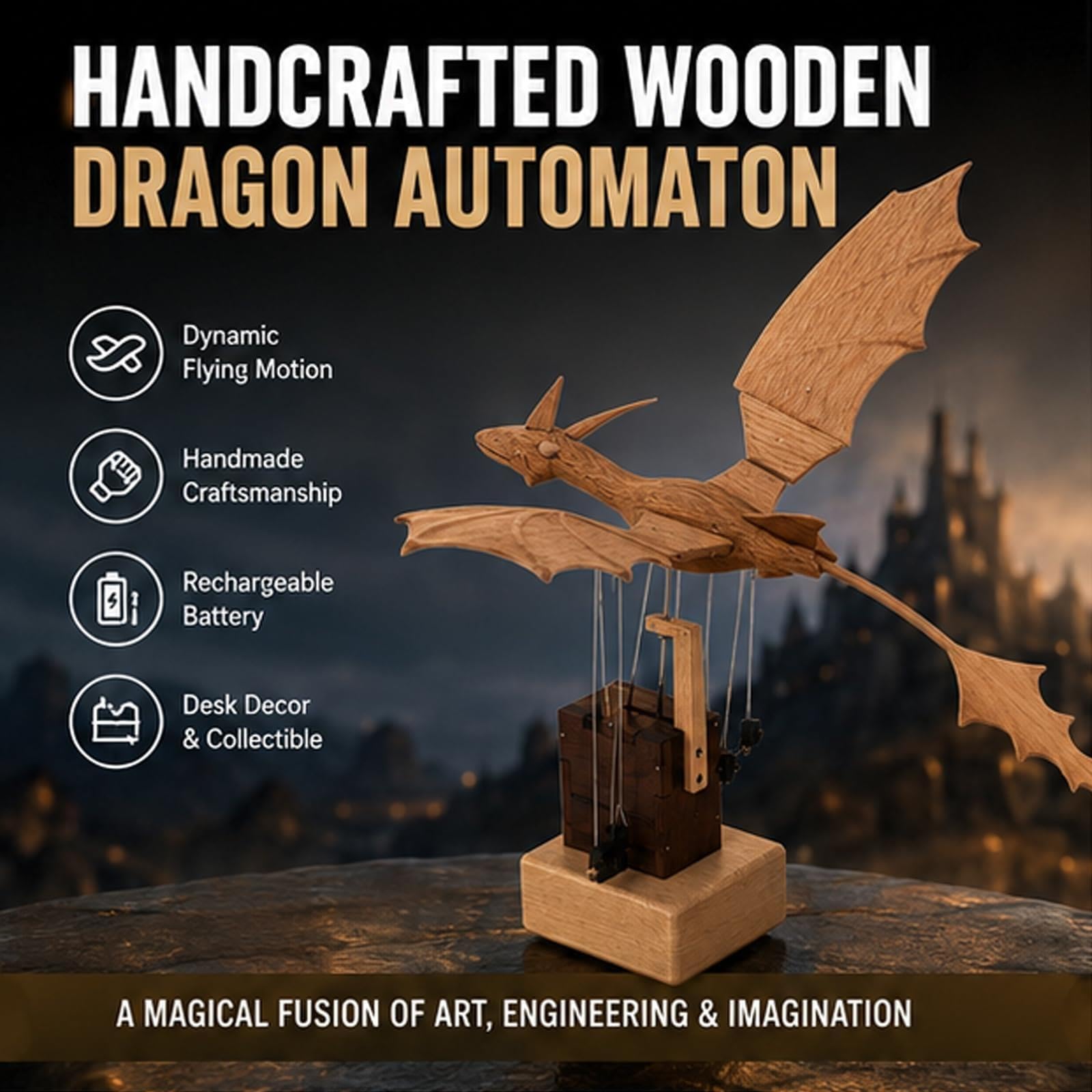 Modelo de autómata de dragón de criatura mítica occidental de madera
