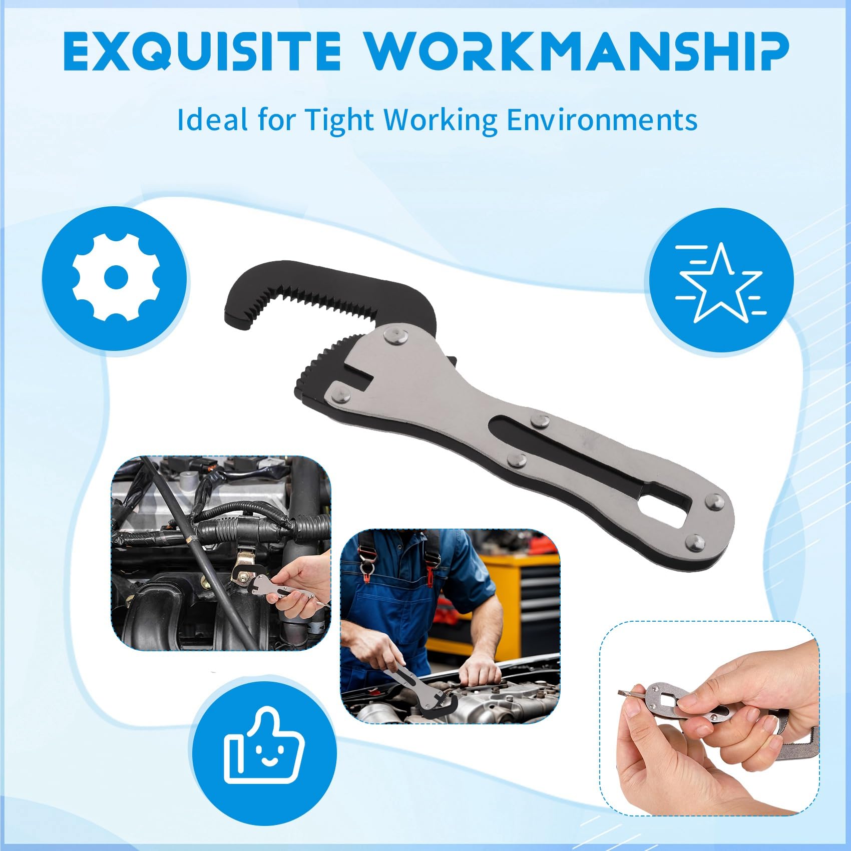 Qaautor 2pcs Mini Stubby Pipe Vise Wrench,Mini Stubby Wrench, Mini Self Adjusting Wrench,Portable Multifunctional Wrench - Image 2