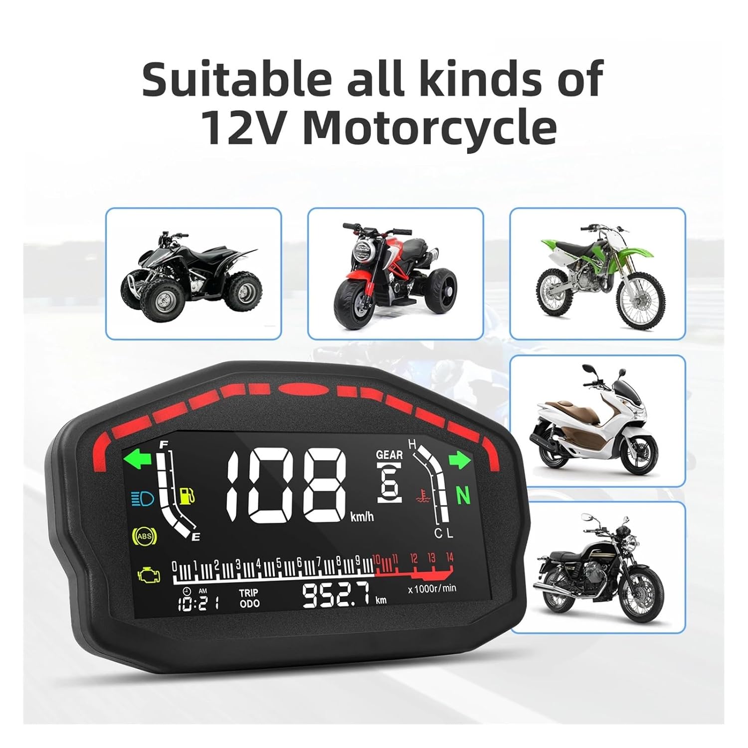 オートバイ用温度計 デジタル 12V スピードメーター スピードメーター ユニバーサルボード オートバイダッシュボード調整 LCD