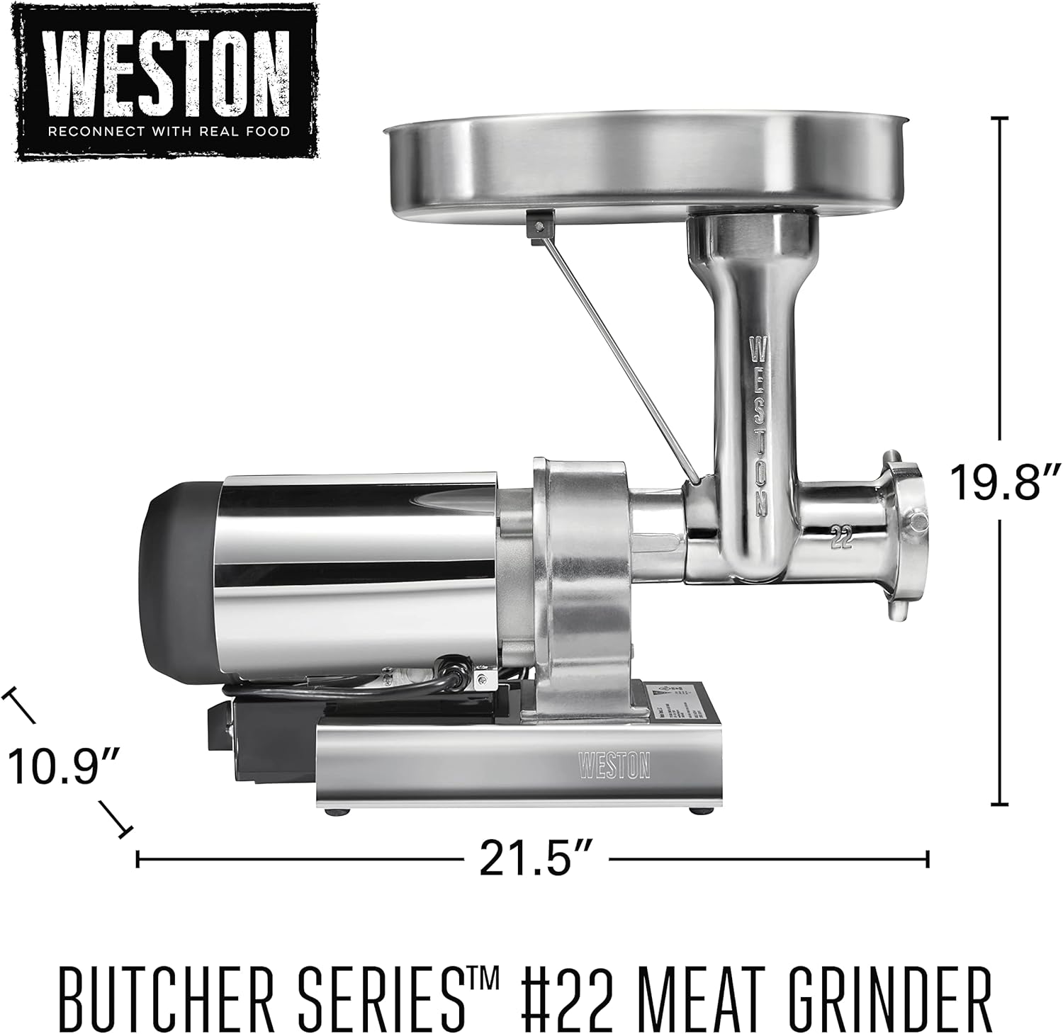 WESTON BRANDS Butcher Series Electric Meat Grinder & Sausage Stuffer, Commercial Grade 1 HP, 750 Watts, 14 lbs per Minute, Stainless Steel (09-2201-W)