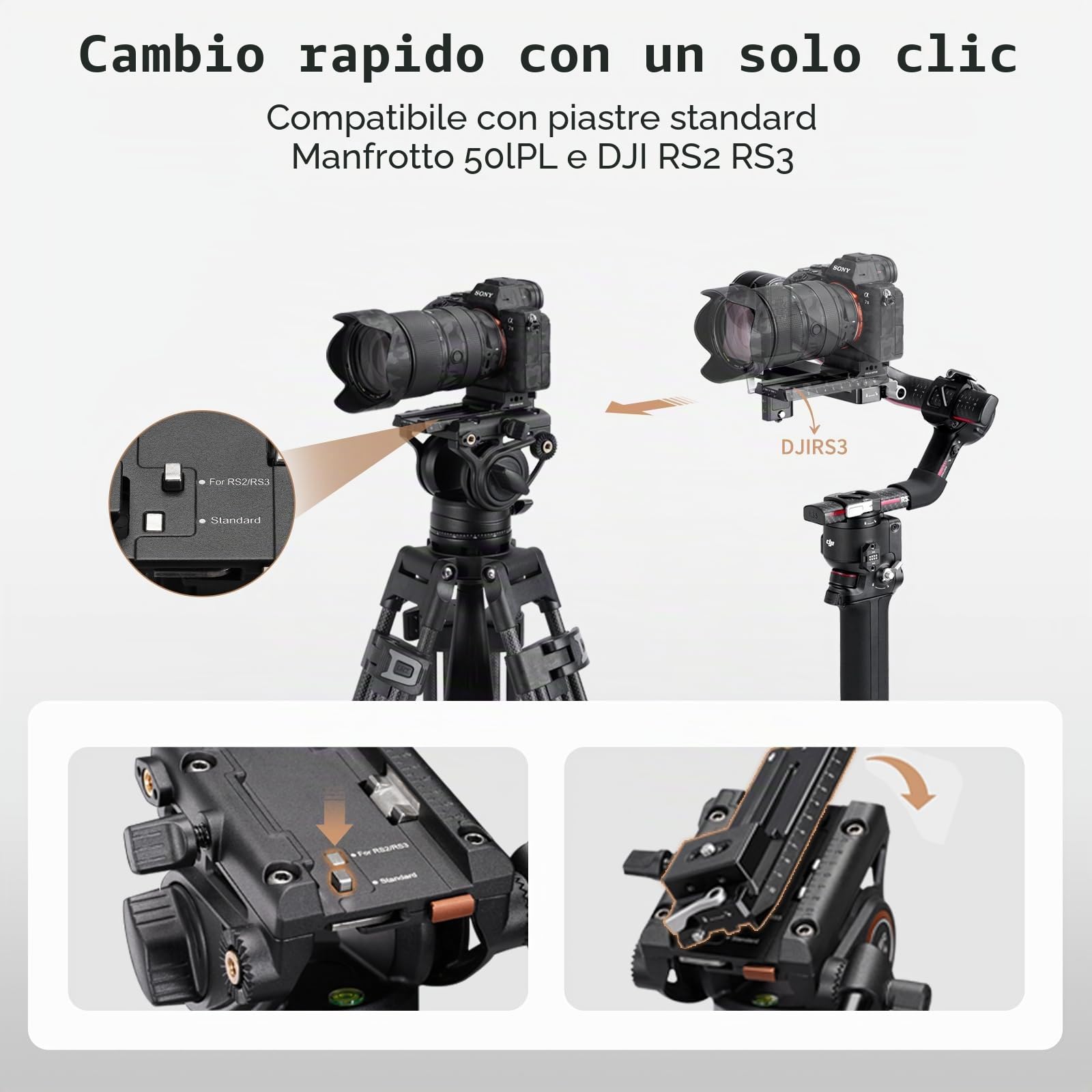Cayer BF30L Treppiede video con testa fluida, treppiede resistente da 73" con testa fluida a 360 gradi e piastra a sgancio rapido per DSLR, videocamere, fotocamere, carico di gioco di 17,6 LB
