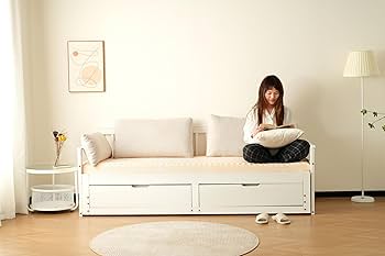 Amazon｜ソファーベッド 伸縮式 3人掛け 木製 引き出し付き 収納 伸長