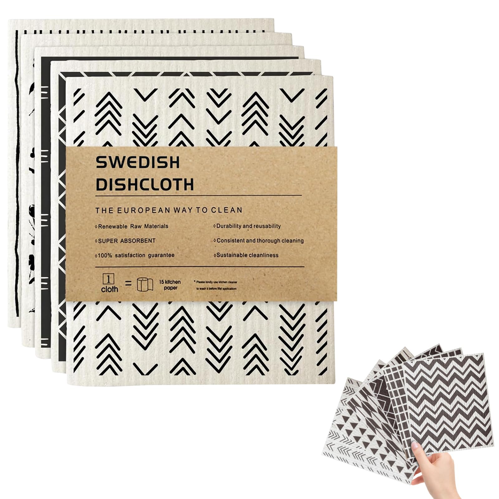 Swedish Dishcloth, 6 Pack Reusable Cleaning Cloths Biodegradable Compostable Cleaning Cloth Plastic-free Dishcloths Cellulose Wooden Fiber Kitchen Sponge Dish Cloth Washable Swedish Dishcloth