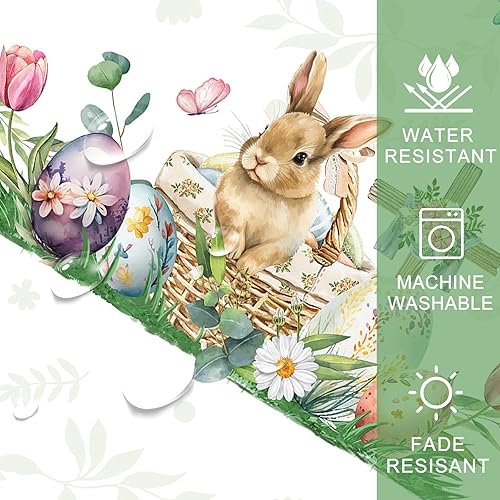 Miniatura 7 de cusugbaso Mantel rectangular de Pascua de 60 x 84 pulgadas, decoración floral de conejo de Pascua para el hogar, mantel rectangular de primavera