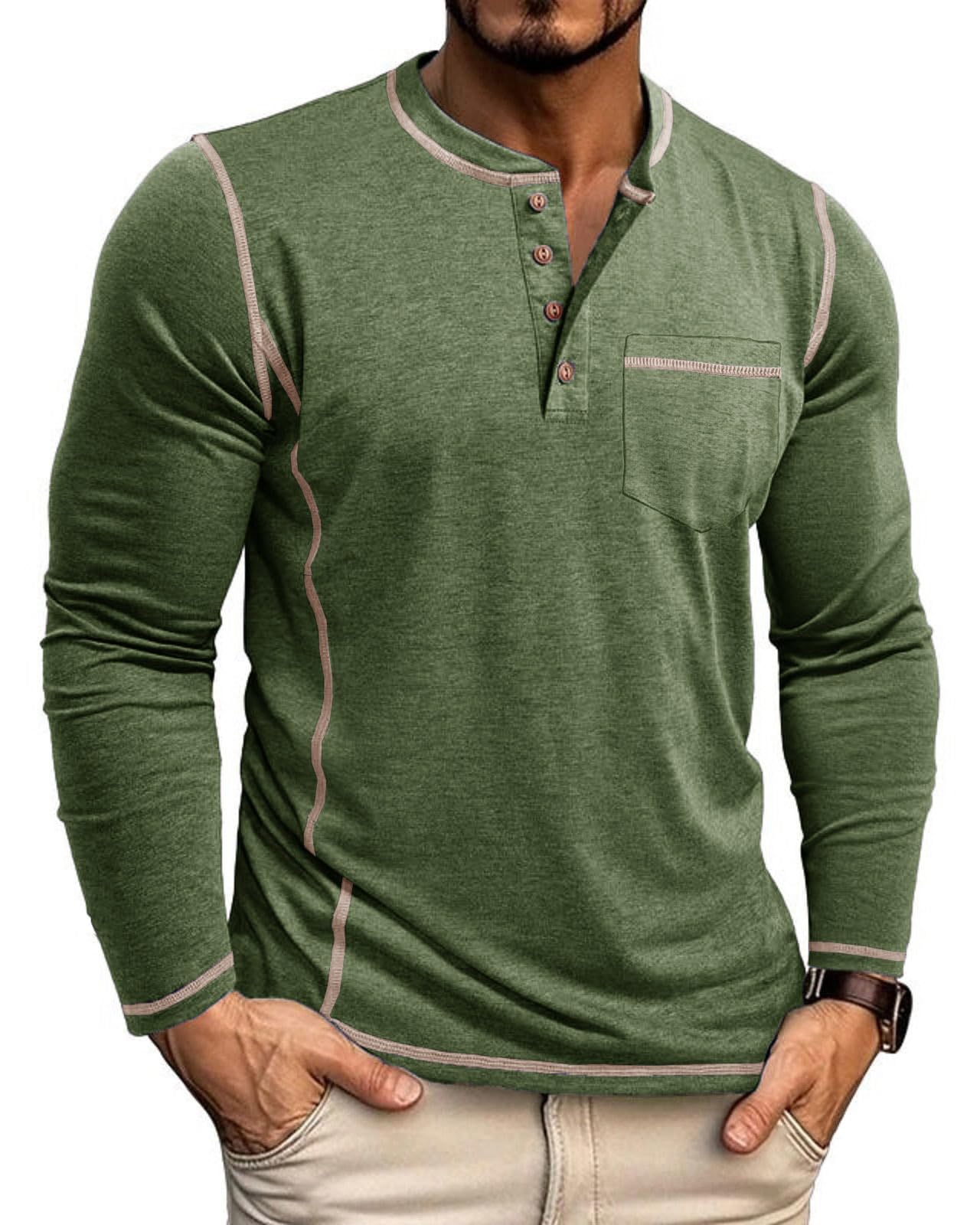 LAOARA Langarmshirt Herren Longsleeve T-Shirts Henley Shirt Langarm Longshirt Slim mit Tasche Knopfleiste M-3XL