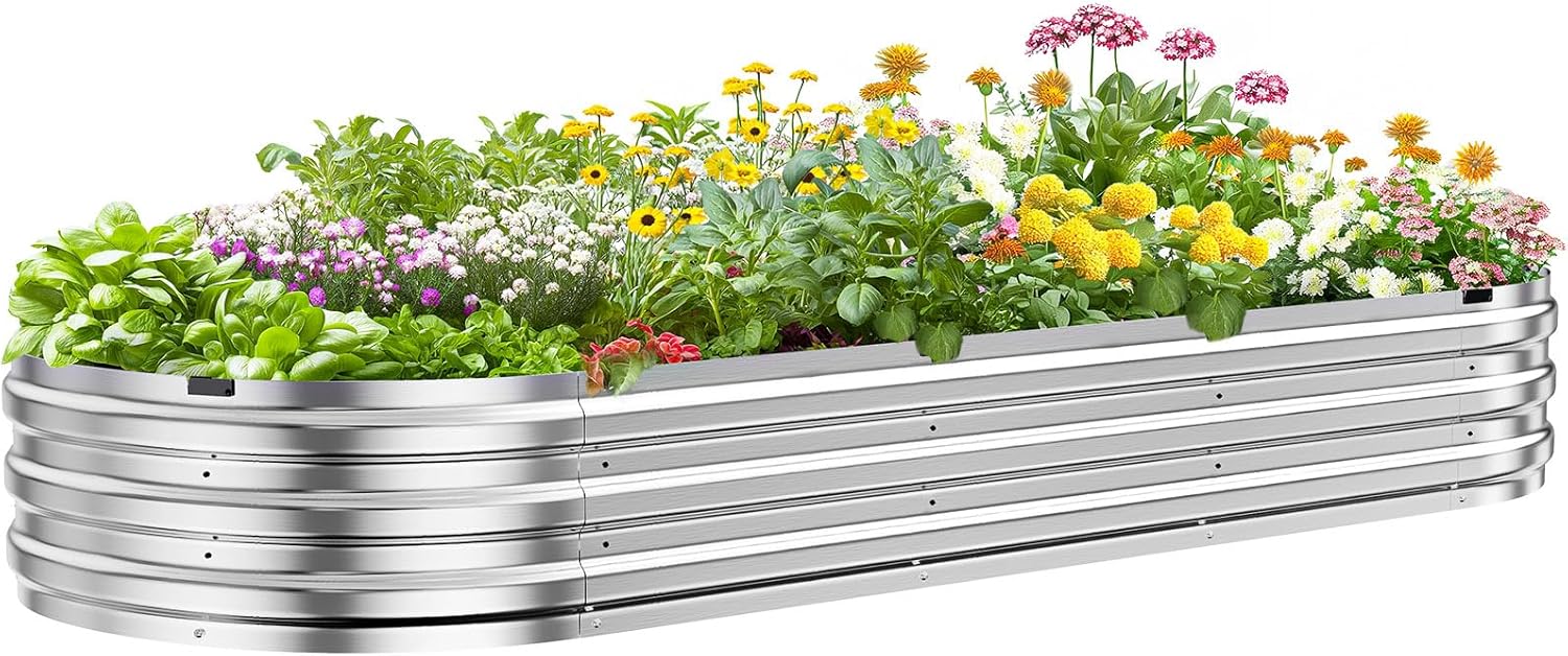 KING BIRD Raised Garden Bed Kit 2025 Upgraded Quick-Setup Galvanized Planter Garden Box Outdoor for Gardening, Vegetables, Flowers, 94x36x12 in, Silver