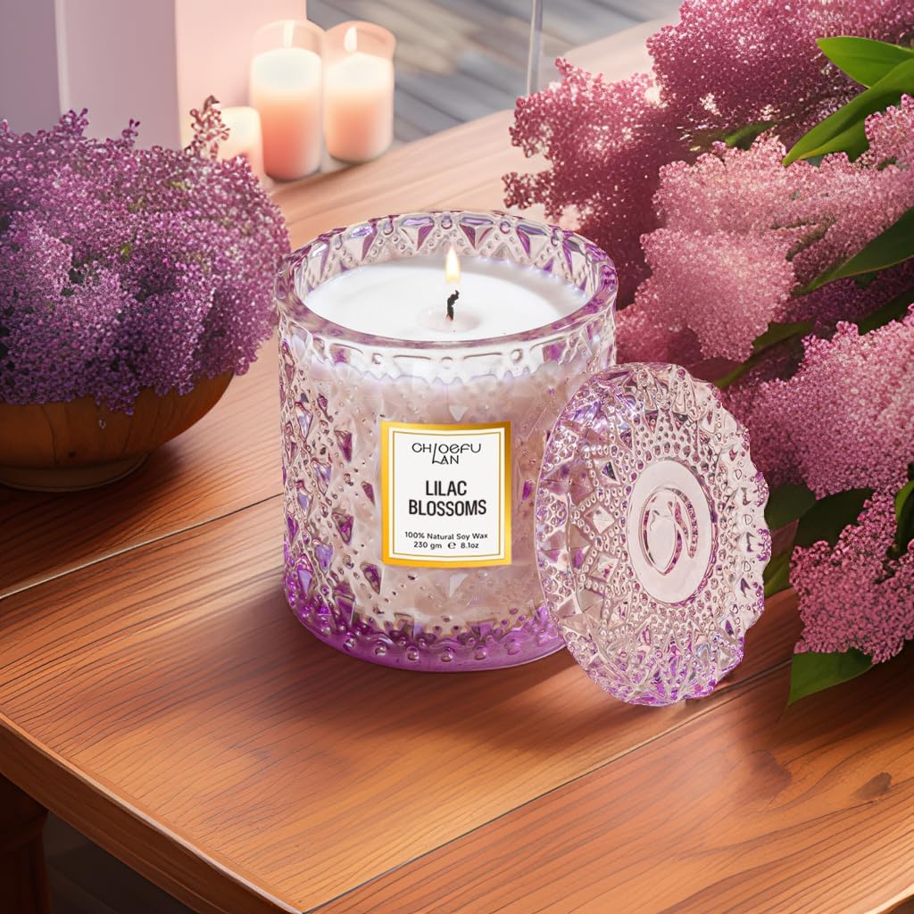Chloefu LAN Lilac Blossoms Scented Candle, Highly Floral Fragranced Candle, Natural Soy Wax Candle Gift, Candles Gifts for Women, 55 Hours Long Burning, Home Decorative, 8.1 oz - Image 3