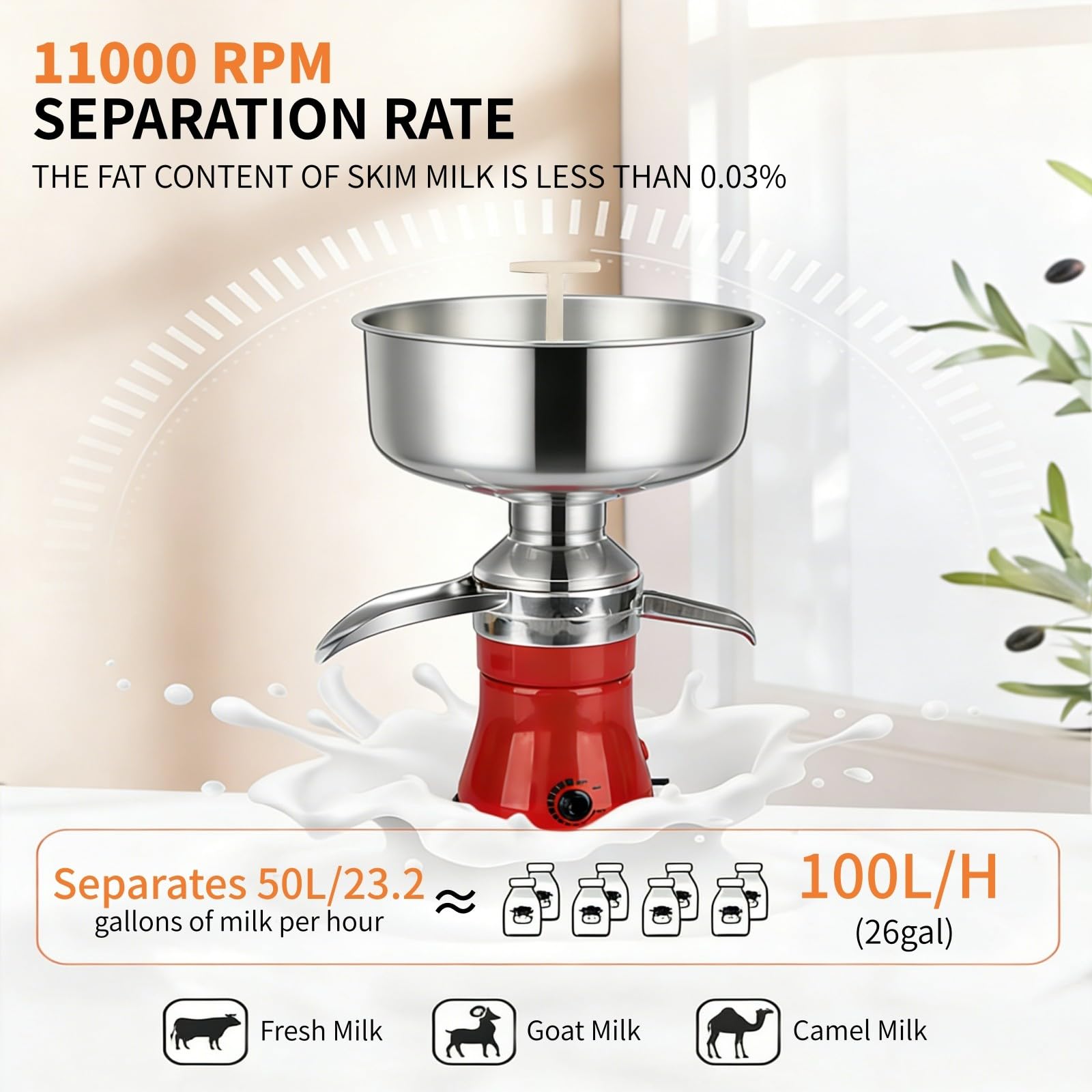 Separator Śmietanki, Zawartość Tłuszczu w Mleku < 0,03%, Stal Nierdzewna, Elektryczny Separator Śmietanki do Świeżego Mleka, Wirówka do Gospodarstwa Mleczarskiego dla Domu