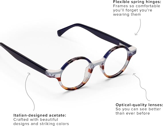 eyebobs - Wisecracker | Premium Reading Glasses for Men and Women | Round Frame for Average Faces | Available in 0.0x - 4.0x