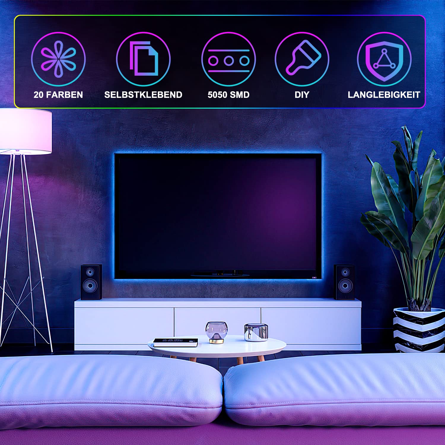 Taśma LED 3 m, 5050 RGB LED, zasilacz i pilot zdalnego sterowania, listwa LED, możliwość podłączenia taśmy LED, 20 zmian kolorów, samoprzylepna, na Halloween, Boże Narodzenie, imprezę,
