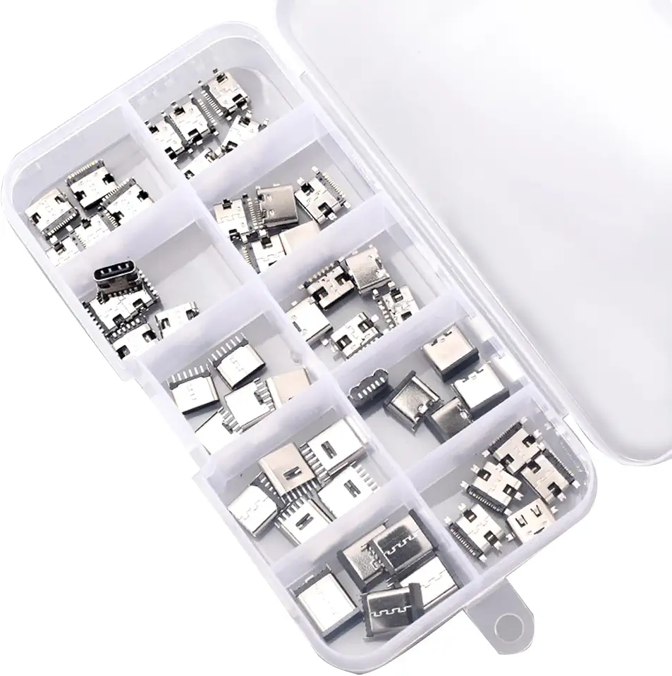 50 peças, 10 modelos, porta de carregador USB C, porta de carregamento SMT tipo C, conector de solda fêmea para celular e outros kits de reparo de produtos