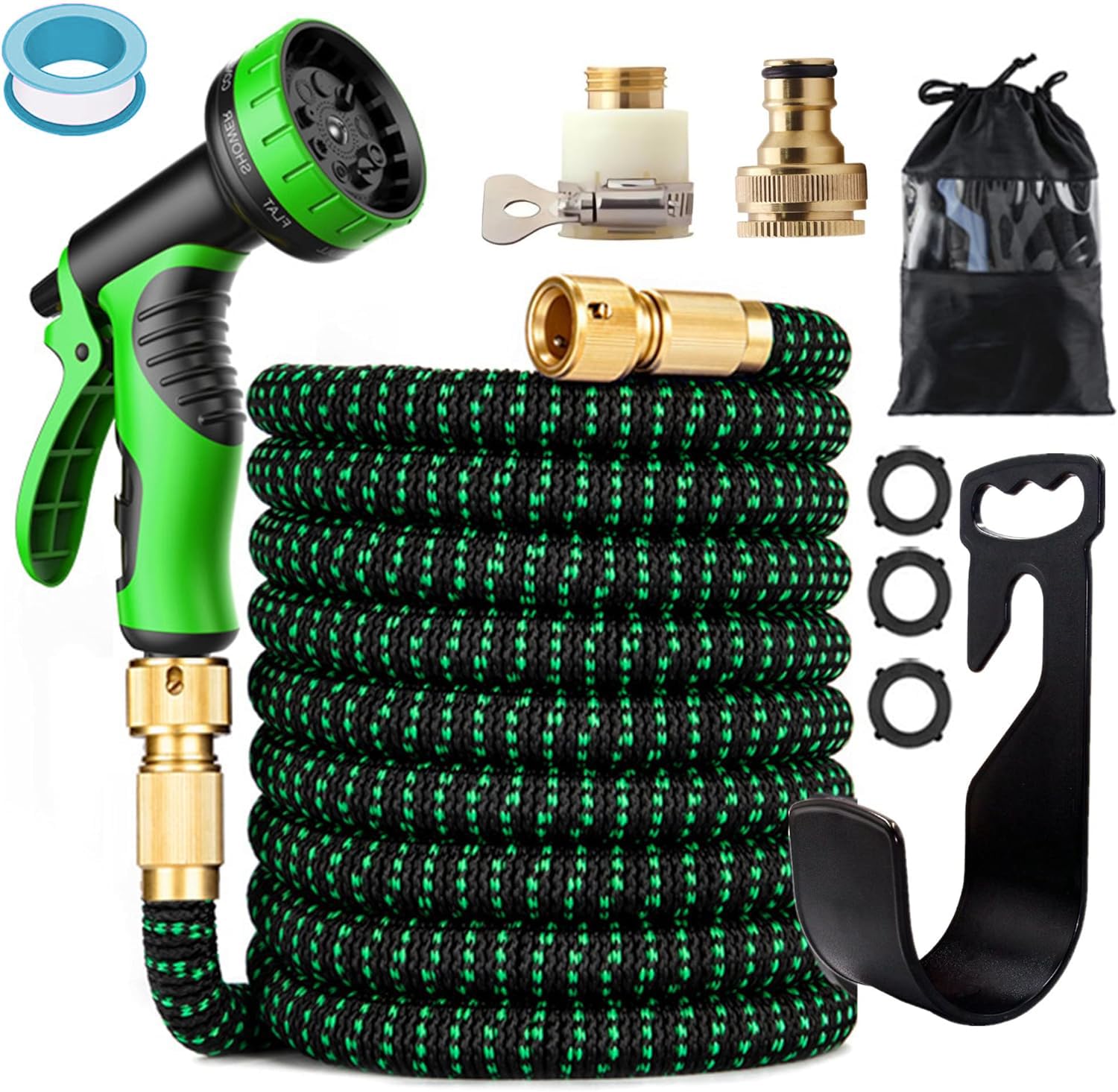 VINNYSEN 75FT Garden Hose Pipes with 10 Modes Water Spray Gun Flexible Expandable Hose Pipe Expanding Anti-Leakage Hose Pipes with Connector/Spray Gun/Hose Set Water Pipes for Garden Car Pet Cleaning