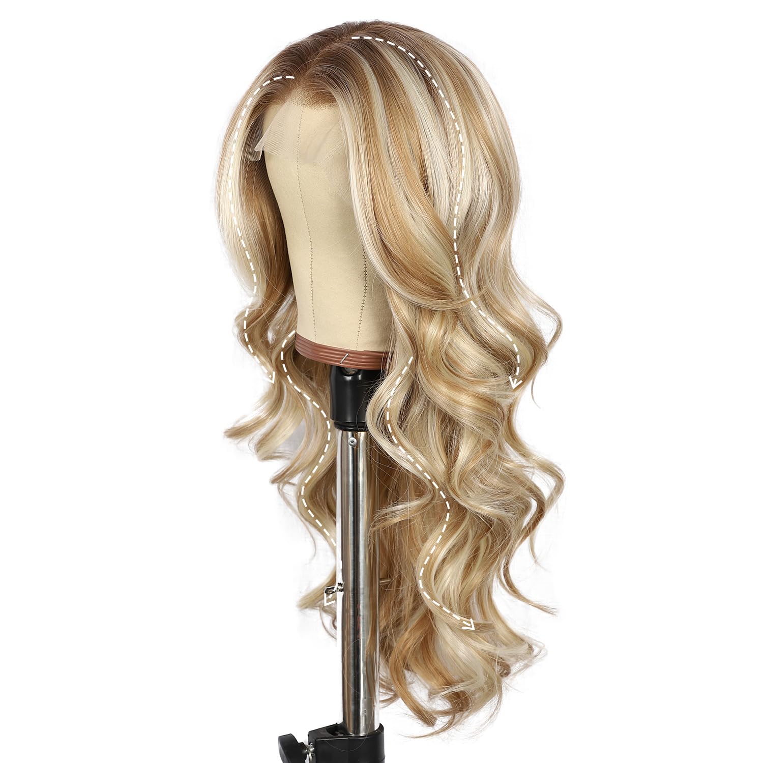 Sapphirewigs Blond peruka z koronką na przodzie 13x4 Syntetyczne peruki Body Wave Mix Blond Lace Front włosy z wypłukanymi włoskami Do noszenia na co dzień Impreza Randka Boże Narodzenie 56 cm