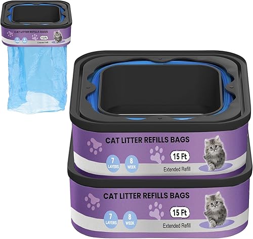 2 Pack Cat Litter Refill Bags Cartridges Compatible with Genie Cat Standard,Plus and XL Pails,100% Odor Control