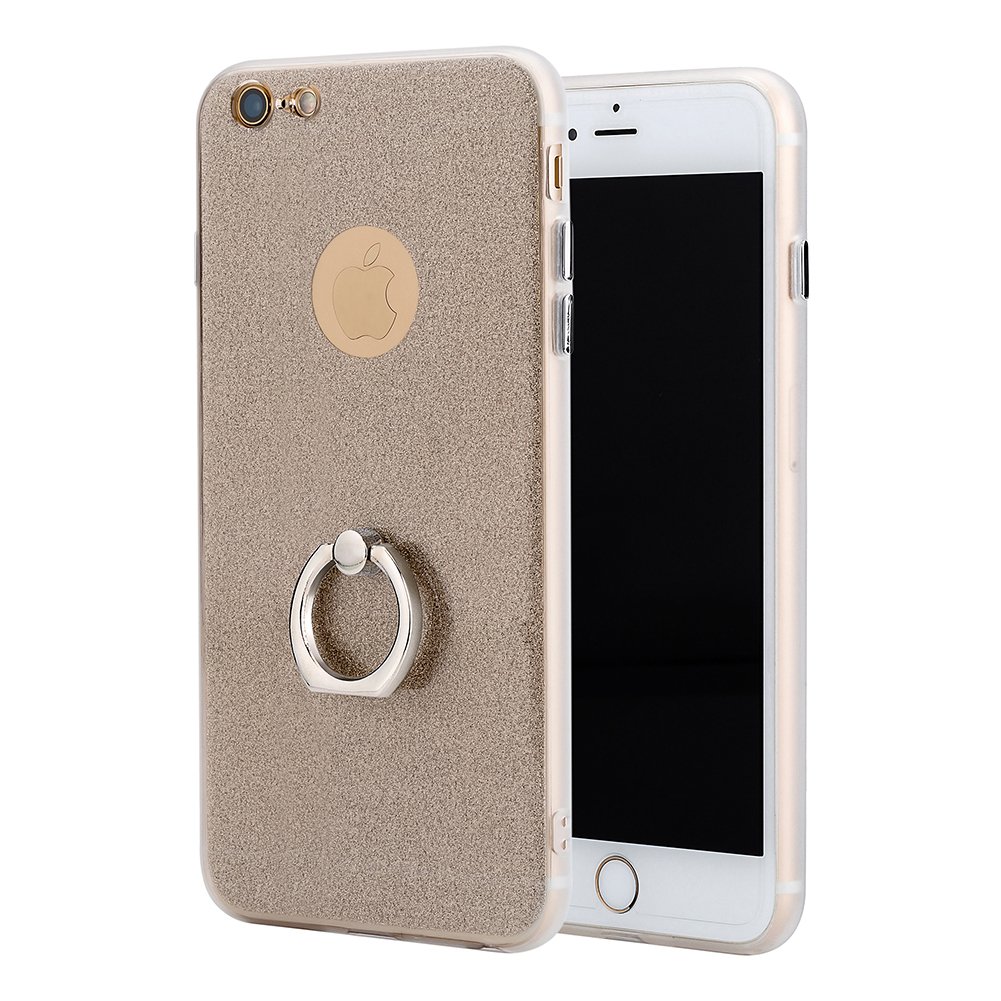 iPhone 6&6s Plus Case with Tempered Glass Screen Protector,I SANG Bling Bling Series iPhone Covers with Aluminum Ring Stand (Gold)