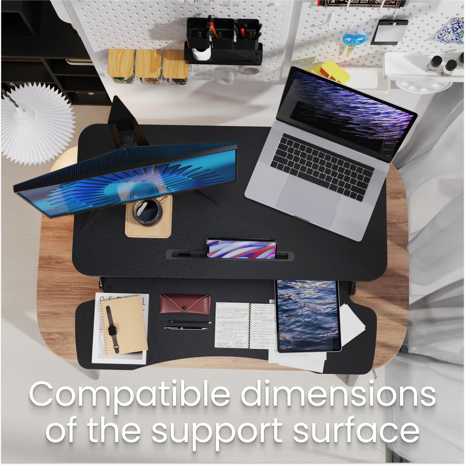 Fohfurniture Convertisseur de bureau debout, support assis, table d'extension, petit bureau debout, Airlift Pro, bureau debout, lève-bureau à domicile (noir)
