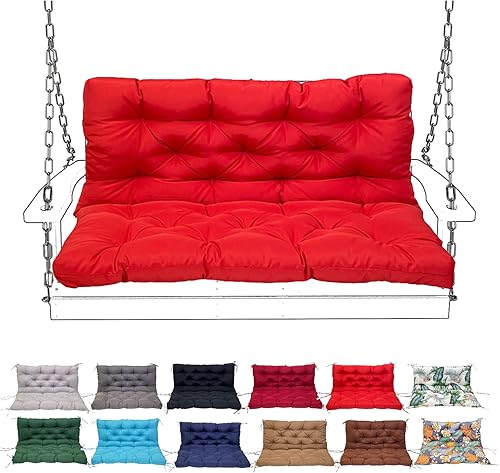 Cojines de repuesto para columpio, cojín de banco impermeable con respaldo, cojines gruesos de 4 pulgadas para exteriores con lazos para porche,