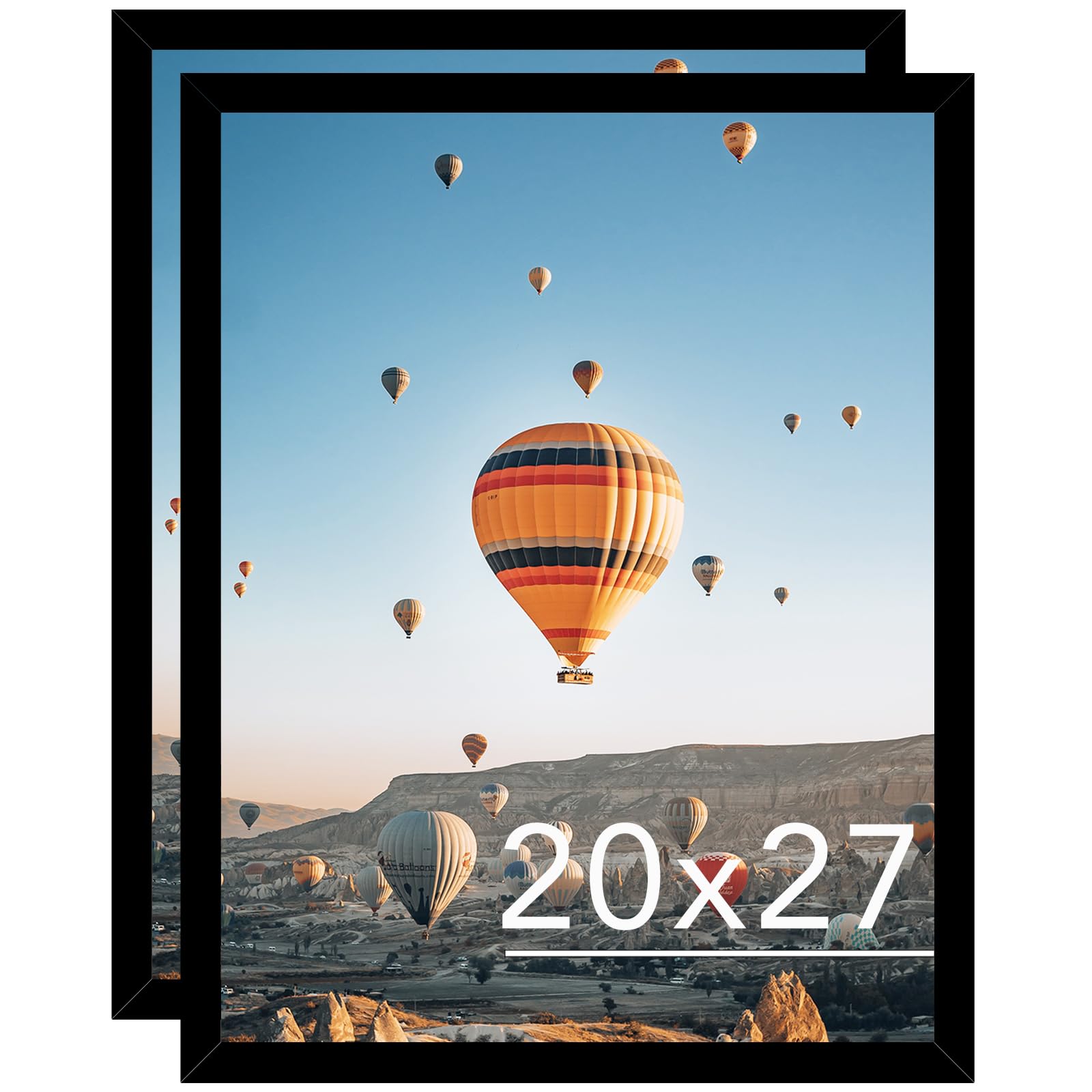 26 x25 picture frame set of 2 black for puzzles poster photo picture, horizontal and vertical formats for wall hanging, 25 x 26” wall gallery puzzles frame for 20 by 27 photos posters, 2 pack,black