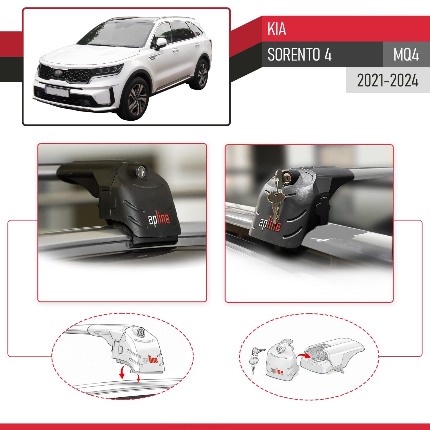 Kompatybilny z Kia Sorento 4 (MQ4) 2021-2025 ACE-2 Bagażnik dachowy, bagażnik na relingi, aluminium, szary, 2 drążki