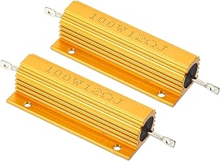 PATIKIL 100W 12 Ohm Aluminum Shell Resistor, 2 Pack Aluminum Housing Resistor Housed Case Wirewound Resistors Screw Tap Power Resistor, Golden