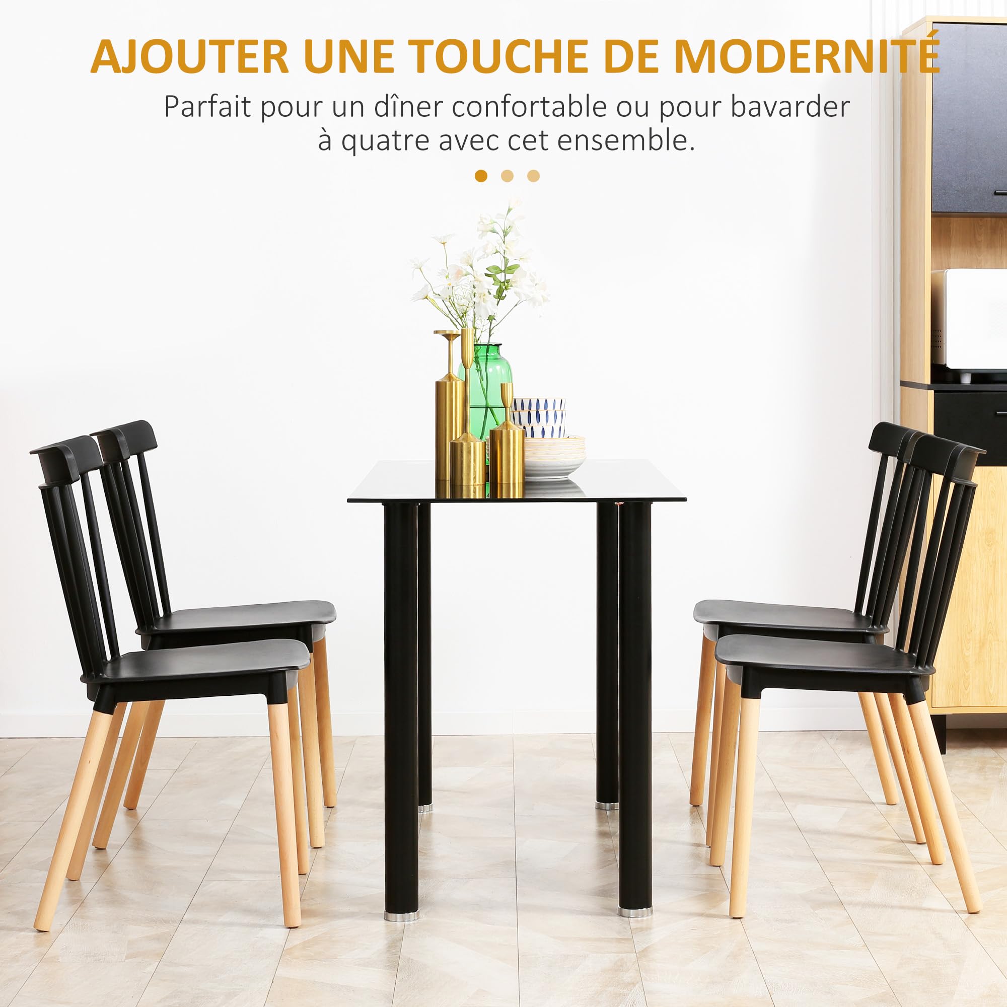 HOMCOM Lot de 4 Chaises de Salle à Manger, Chaises de Cuisine, Noir