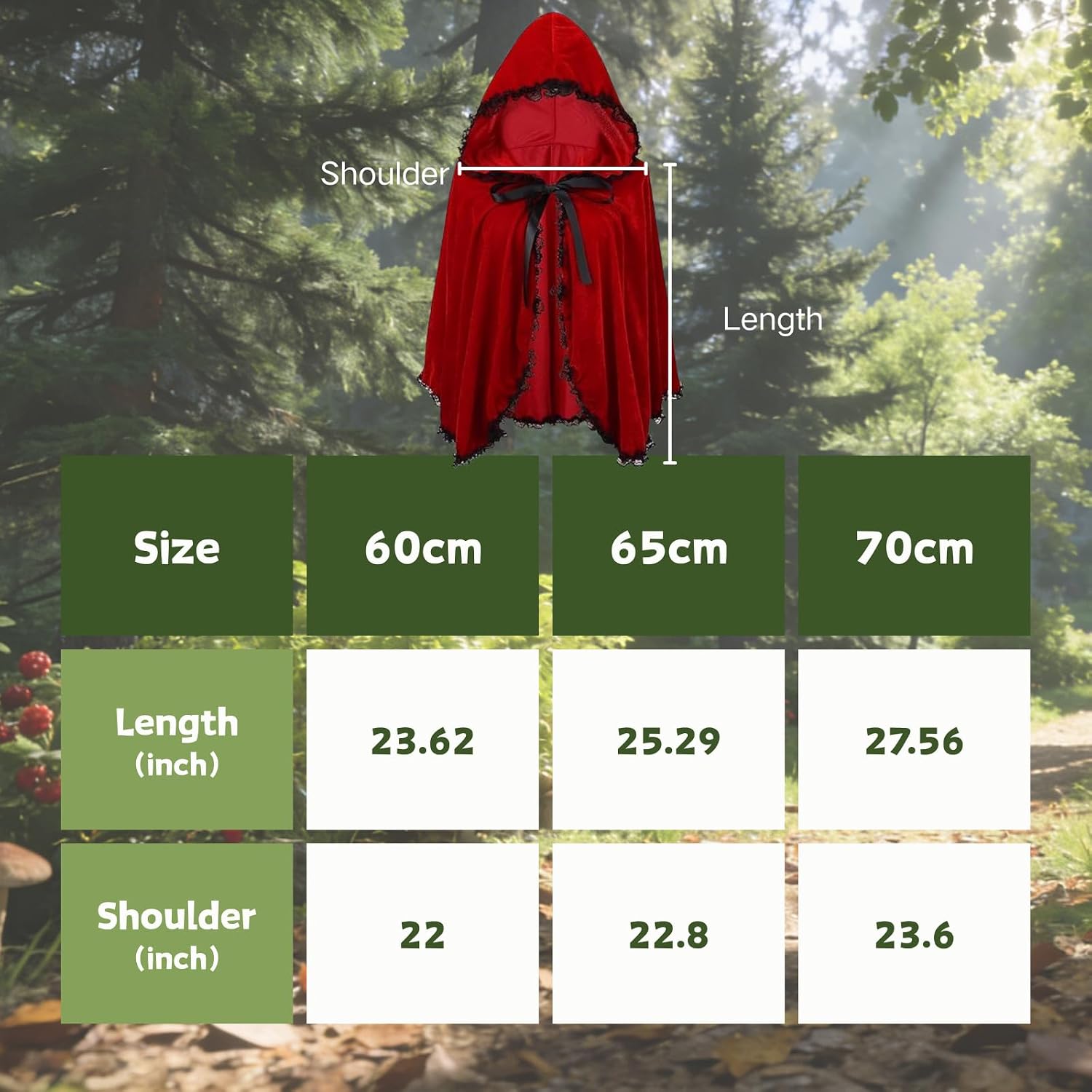 GRAJTCIN Little Red Riding Hood Cape Halloween Christmas Fancy Red Cloak with Hood