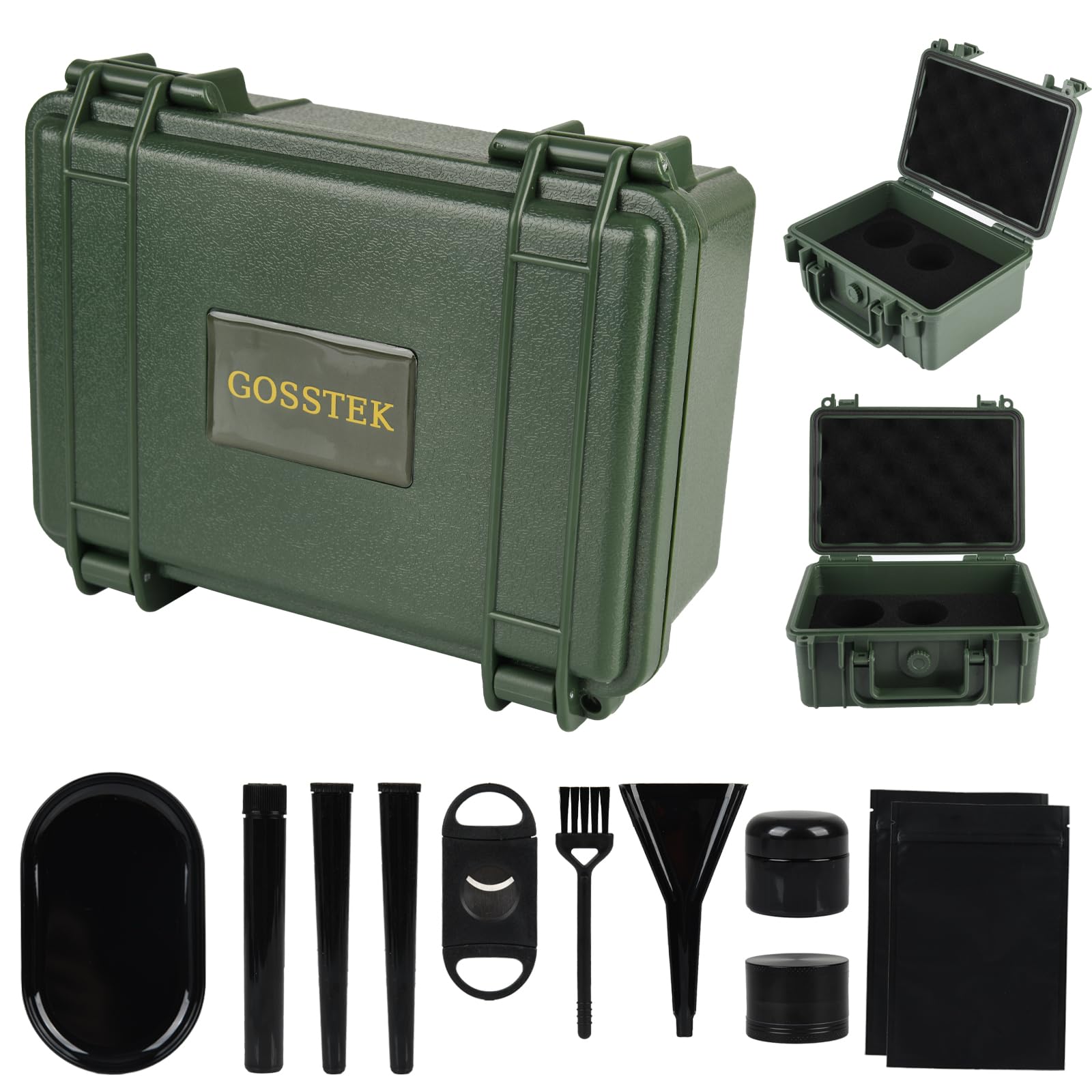 GOSSTEK Green Travel Storage Safe Locking Box with 10pcs Accessories, Durable Airtight Protective Hard Case Organizer Container, Durable ABS Box for Home & Travel, Great Gift Choice.