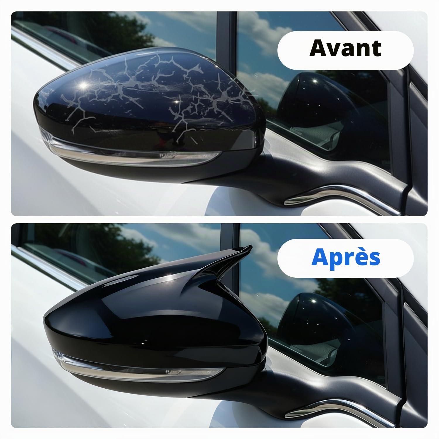 TECTICO Couvercles de Miroir Latéral, Boîtier de Rétroviseurs en Plastique ABS, Compatible avec Peugeot 208, 308, 408, 508, 307, 2008, 4008, 5008 (2013–2023) - Noir Brillant, 1 Paire