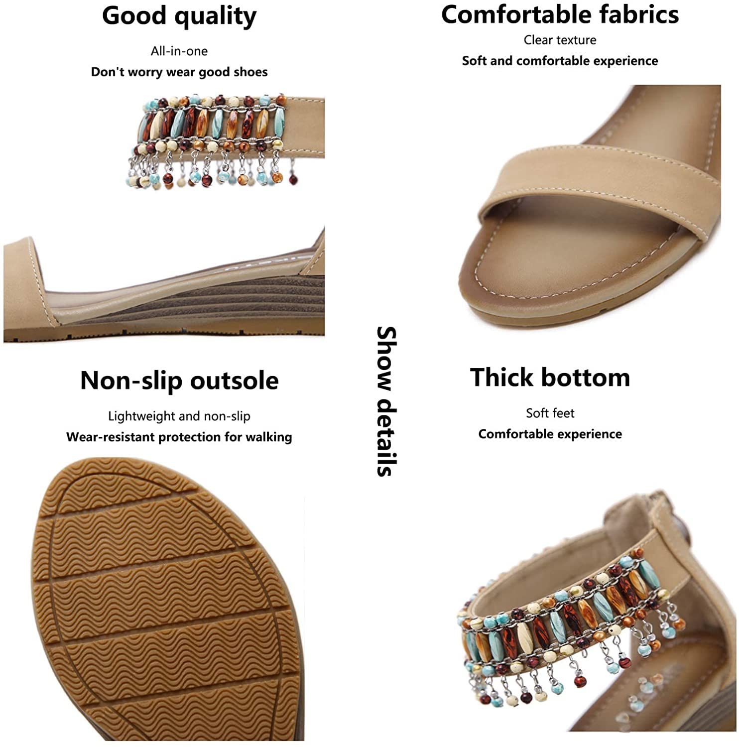 Sandalias Bohemias con Cremallera para Mujer, Chanclas de Playa de Verano, Zapatillas con Punta Abierta, Zapatos con Cremallera Plana Romana, Plataforma, Punta Abierta, Sandalias de tacón con