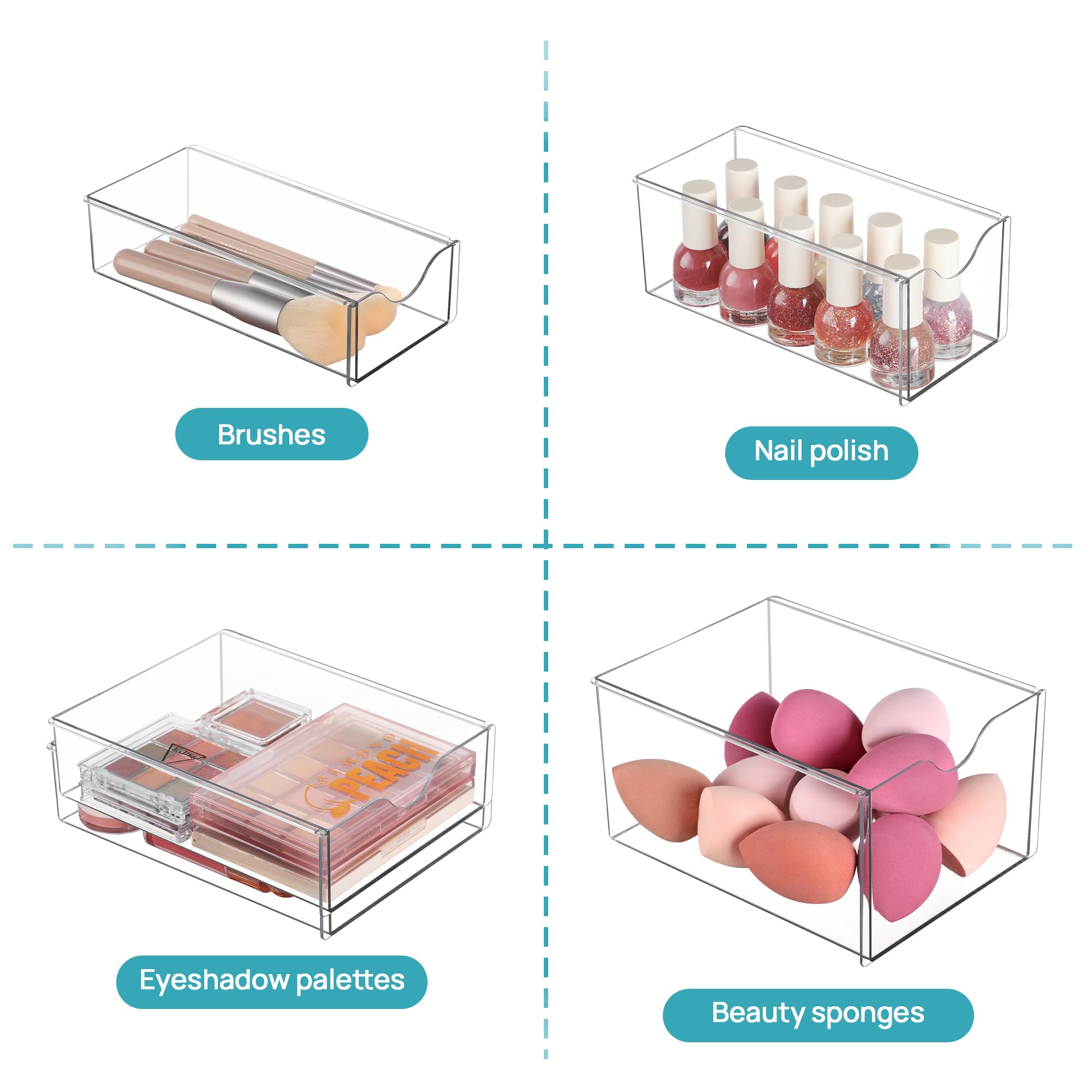 Vtopmart Organiseur de bureau en acrylique avec 8 tiroirs pour bureau, maquillage, travaux manuels | Tiroirs de rangement transparents pour fournitures de bureau, maquillage, bijoux, loisirs créatifs, perles, stylos, papeterie