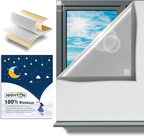 NIGHTON Cortinas opacas portátiles de 40 x 57 pulgadas, tiras de cinta de fuertes con adhesivo, persianas opacas que se pueden cortar, persianas de