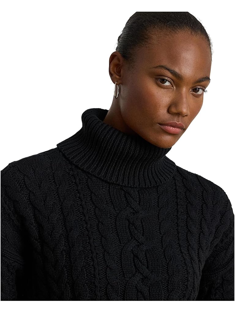 Black Lauren Ralph Lauren Cable-Knit Turtleneck Sweater
