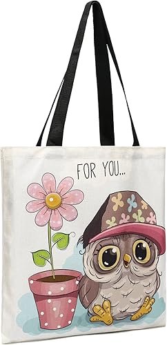 Miniatura 2 de Bolsa de lona para mujer, bolsas de comestibles reutilizables, bonitas bolsas estéticas para regalos de Navidad, compras y playa (búho lindo)