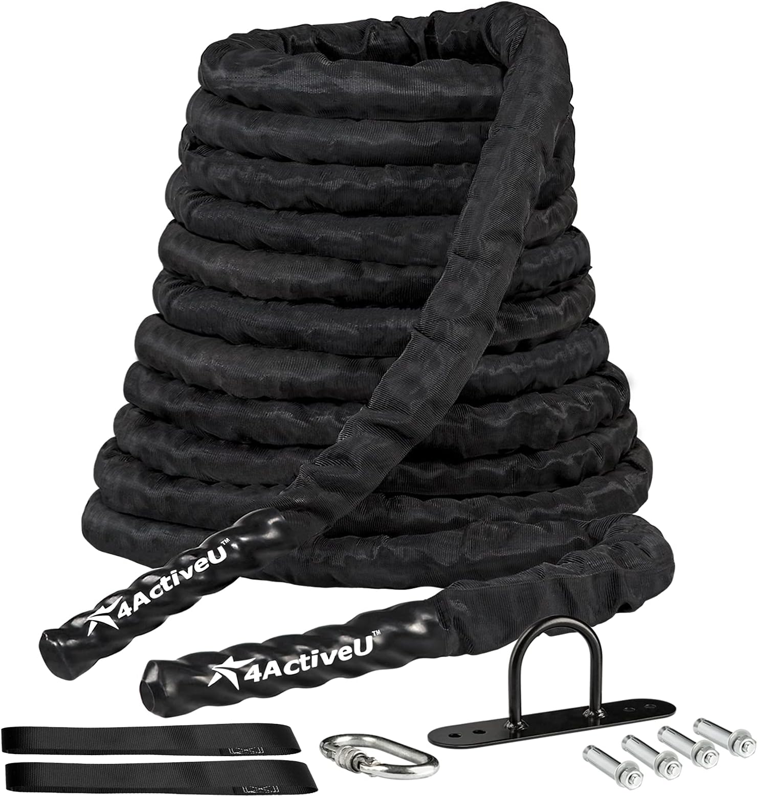 Battle Rope 30, 40, 50ft Length Heavy Battle Exercise Training Rope Workout Rope Fitness Rope for Strength Training Home Gym Outdoor Cardio Workout, Anchor Included 1.5 Inch Diameter