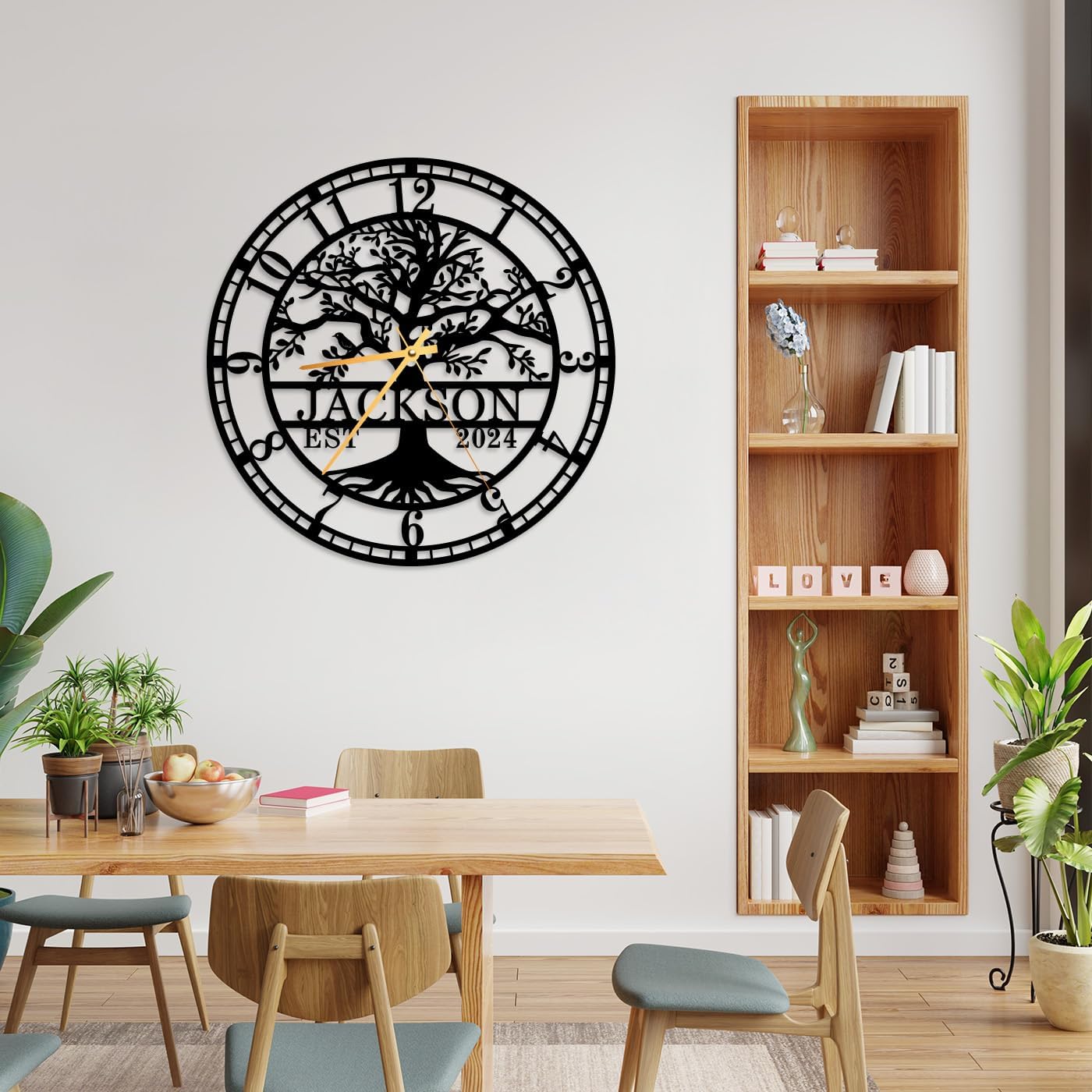 YTDESIGN Personalized Tree of Life Wall Art Clock, Custom Outdoor Large Last Name Wall Clocks, Personalized Wall Clock with Family Name and Established Date, Silent Non-Ticking, Housewarming Present
