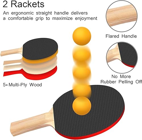 Miniatura 4 de FBSPORT Ping Pong Paddle Set, Portable Table Tennis Set with Retractable Net,Rackets,Balls and Carry Bag for Indoor/Outdoor Games black
