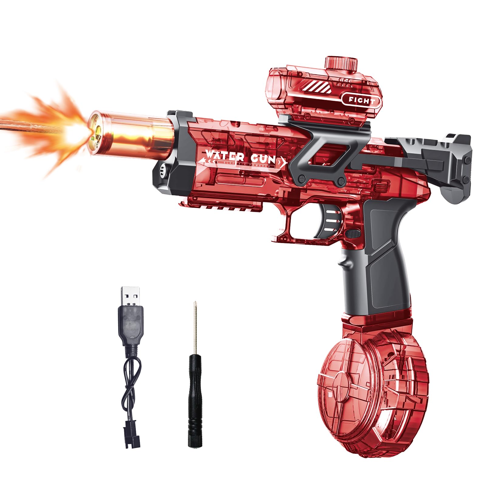 Up to 32ft Long Range Water Gun, 500cc Electric Water Gun, Waters Guns Toy Pistol, Full Automatic Electric Squirt Guns With Lights, Watersss Gunss Toys for Pool Party Beach Adults Kids (red)