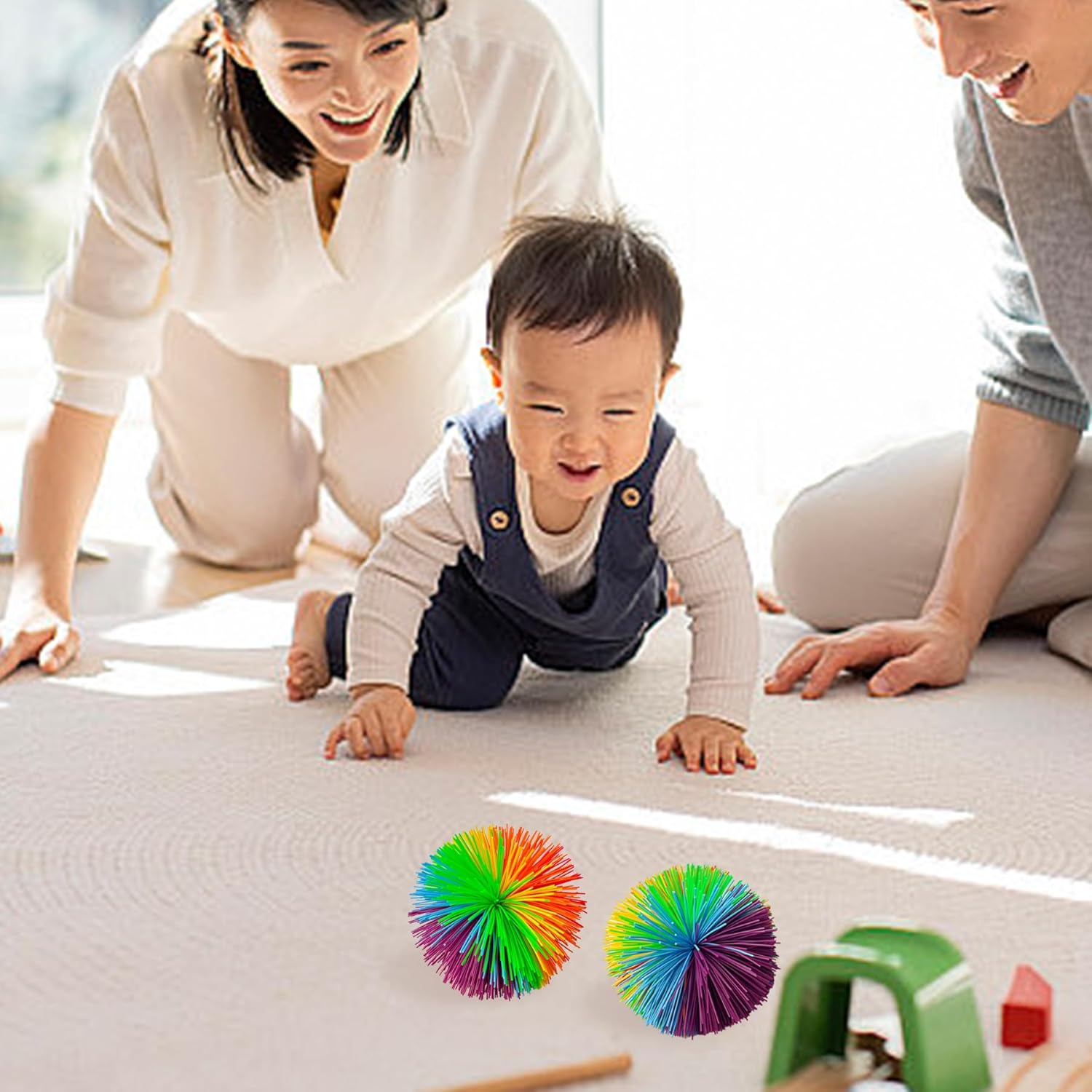 4.5 Inch Large Rainbow Stringy Ball - Silicone Bouncing Fluffy Juggling & Stress Ball for Kids & Adults