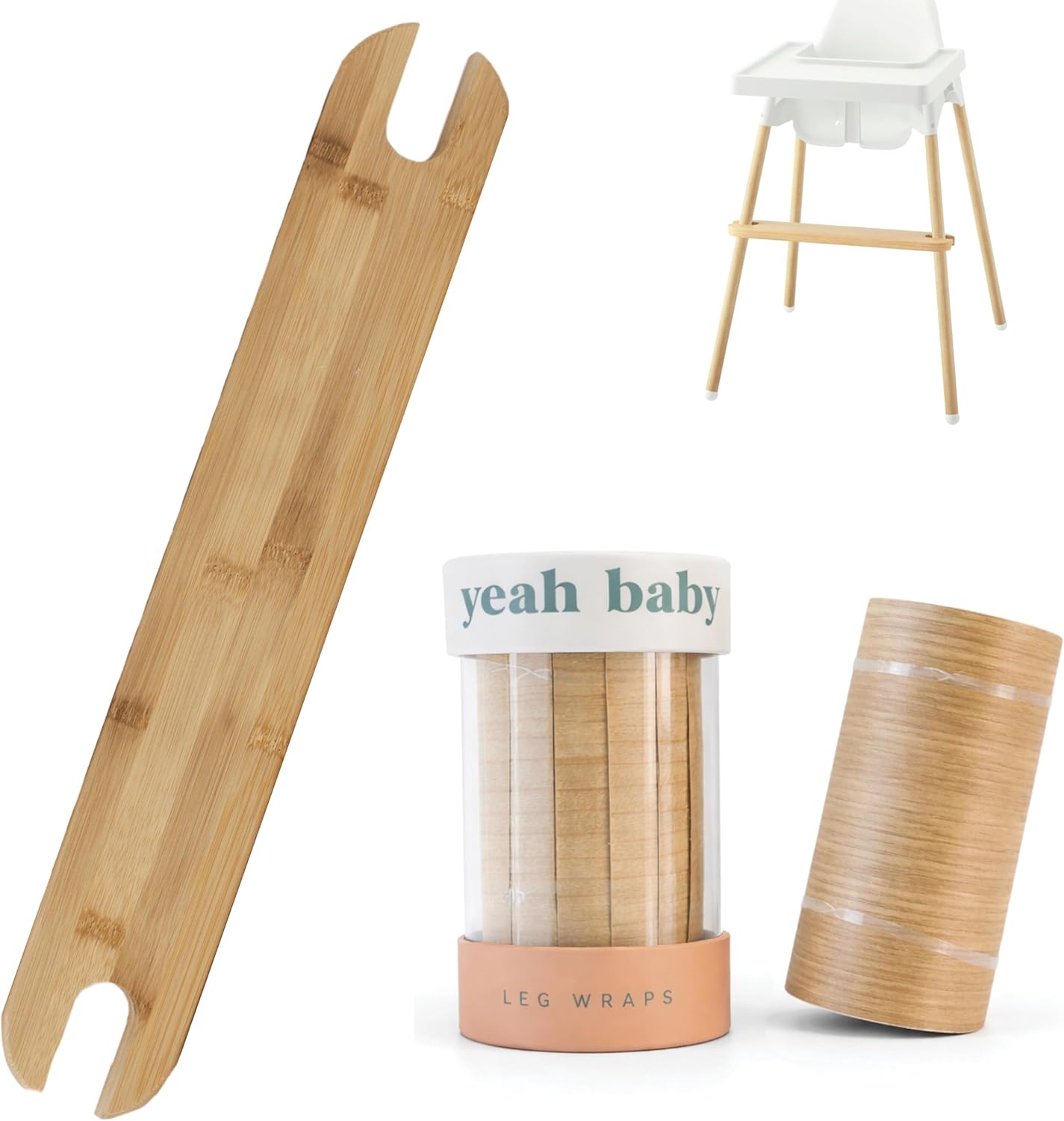 Yeah Baby Goods Adjustable Footrest & Leg Wrap Set Compatible with Antilop Highchair (Bamboo) - High Chair Accessories Bundle - Attachable Foot Rest w/Support Clamps & Matching Leg Stickers