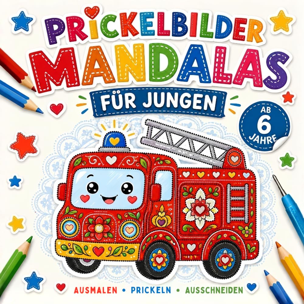 Prickelbilder Mandalas für Jungen: Über 50 spannende Motive zum Prickeln, Ausmalen und Ausschneiden – ein kreatives Bastelbuch für Kinder ab 6 Jahren