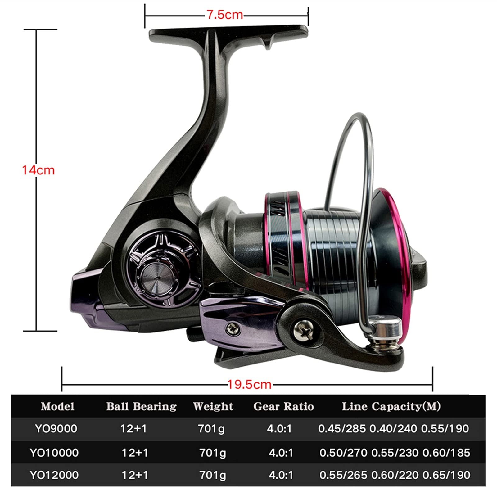 Carretes de Pesca Carrete de Hilado de Pesca 12 + 1BB 9000/10000/12000 20kg-30kg Power Agua de mar/Carrete de Metal de Agua Dulce (Spool Capacity : 9000 Series)