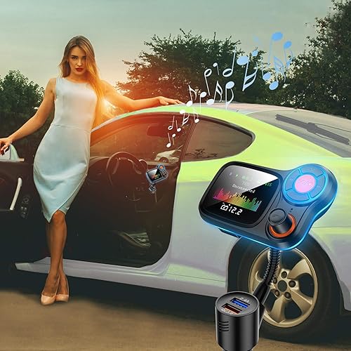 Miniatura 2 de TSNAM Adaptador Bluetooth inalámbrico para automóvil, transmisores de radio FM, receptor de llamadas manos libres y música MP3/reproducción de audio