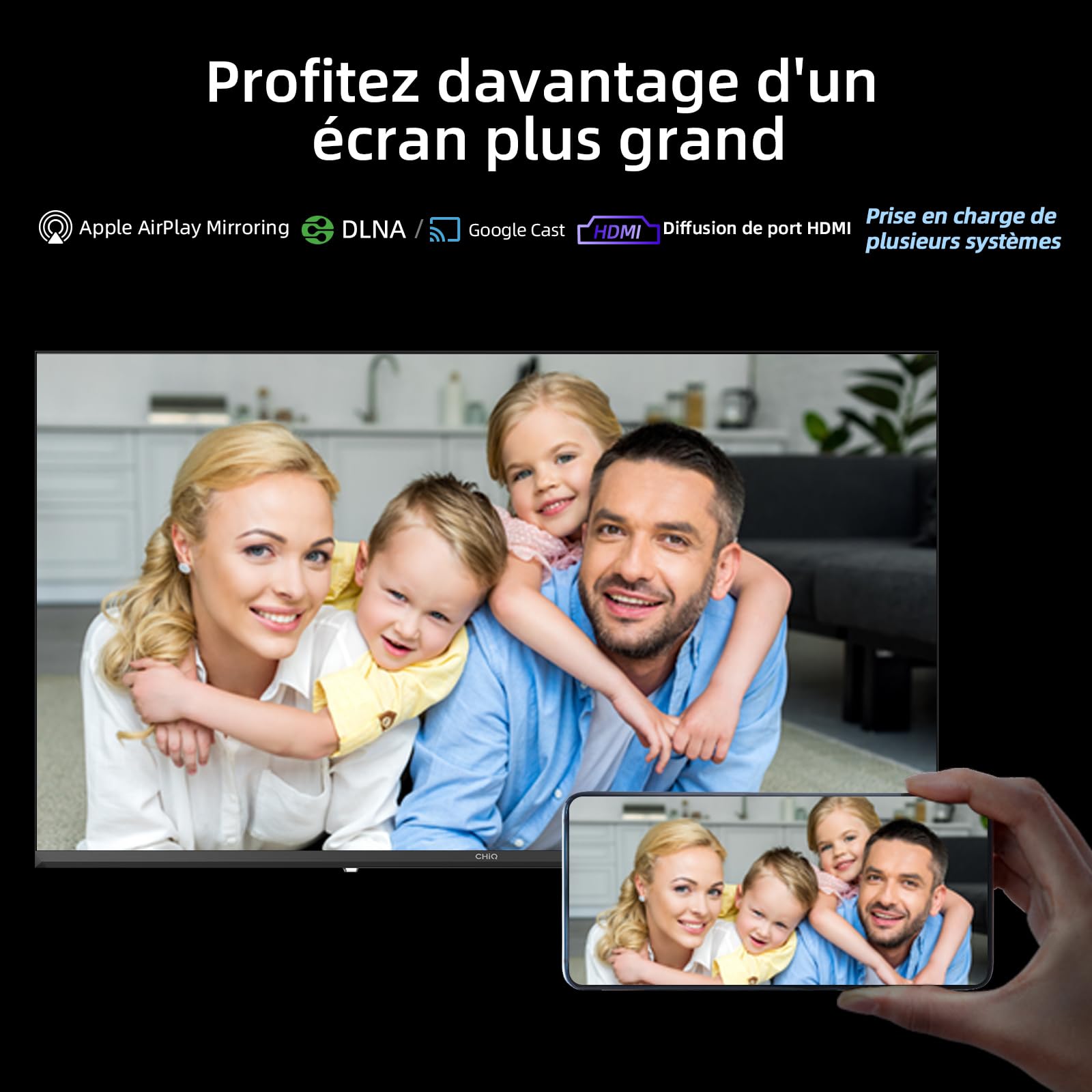CHIQ L40FT Smart TV 40" (100 cm), Full HD, HDR10, Google TV OS, Audio Dolby & DBX-TV, Tuner Triple DVB-C/T/T2/S/S2, Chromecast Intégré, Design Métal sans Cadre
