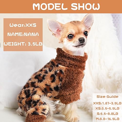 Miniatura 4 de Pijama de cuello alto de leopardo para perros pequeños, suéter de forro polar para perro, ropa de invierno linda para perros pequeños, pijama para